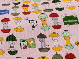 コットンこばやし 愉快な猫さんのコットンキャンバスプリントピンク