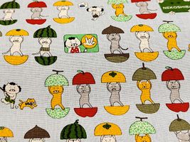 コットンこばやし 愉快な猫さんのコットンキャンバスプリントライトブルー