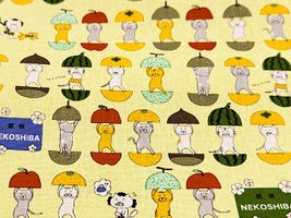 コットンこばやし 愉快な猫さんのコットンキャンバスプリントイエロー