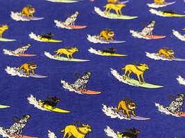 my piece of fabric 波乗り犬のブロードプリントネイビー