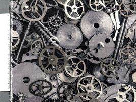 シーチングプリント「GEAR METAL」グレー系