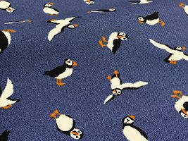 my piece of fabric デニム鳥オックスプリント「パフィン」ライトネイビー