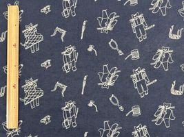 通販限定・トビマツショウイチロウ 猫の綿麻刺しゅうネイビー