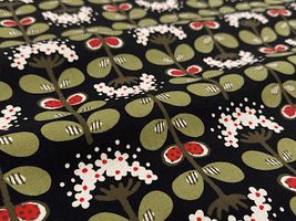 コットンこばやし 綿麻キャンバスプリント「ぺんぺん草」黒地