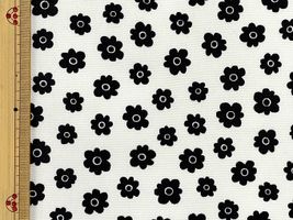 オックスプリント フルレットプチオフ白地×黒花