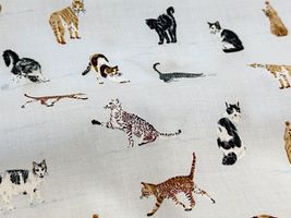 コッカファブリック 60ローンプリント「ネコ図鑑」ライトブルー