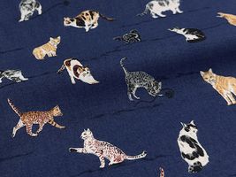 コッカファブリック 60ローンプリント「ネコ図鑑」ネイビー