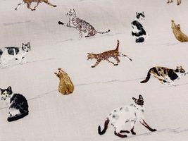 コッカファブリック 60ローンプリント「ネコ図鑑」ペールグレー